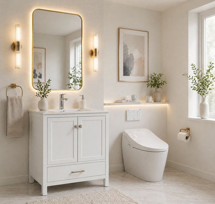 Rose- 30" x 18" White , Solid Wood Floor Standing Modern Bathroom Vanity - Construction Commodities Supply Inc.