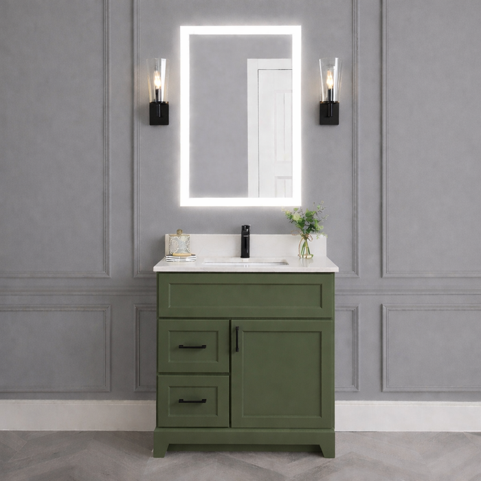 StoneWood - 30" ALPINE, Left Side Drawers Solid Wood Canadian Made Bathroom Vanity With Quartz Countertop