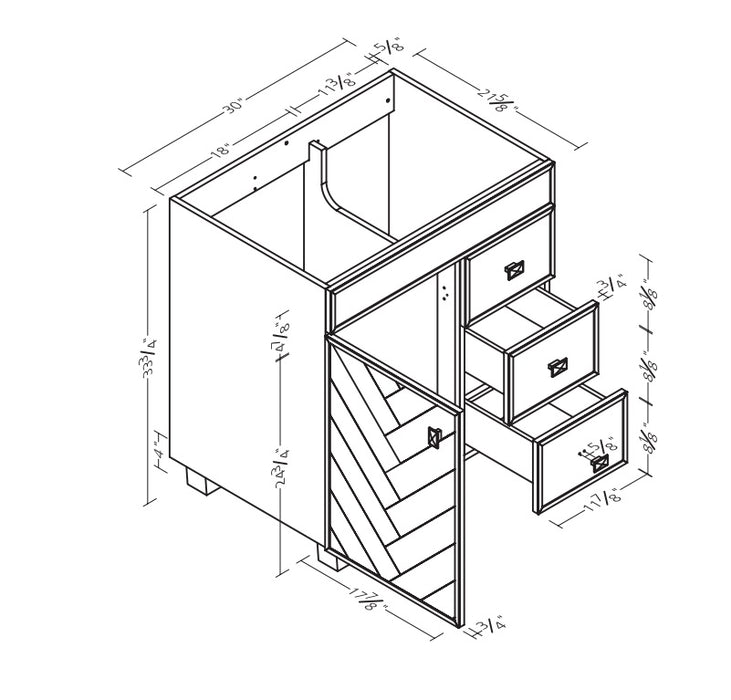 ASTER - 30" Bathroom Vanity, Quartz countertop, Right side drawers