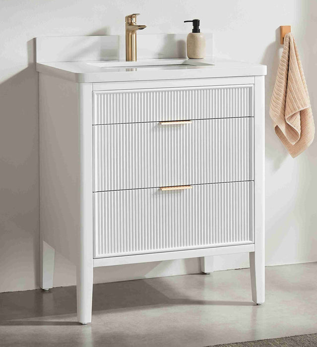 Aster - 30" White , Solid Wood Floor Standing Modern Bathroom Vanity with Quartz Top