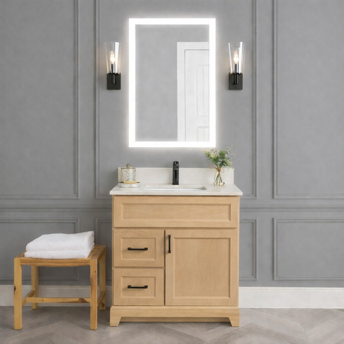 StoneWood - 30" Left Side Drawers Solid Wood Canadian Made Bathroom Vanity With Quartz Countertop