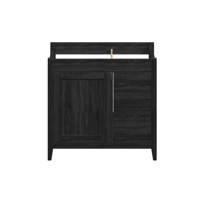 Novara - 36" CANADIAN, Midnight Black Bathroom Vanity with Quartz top, Right Side Drawers