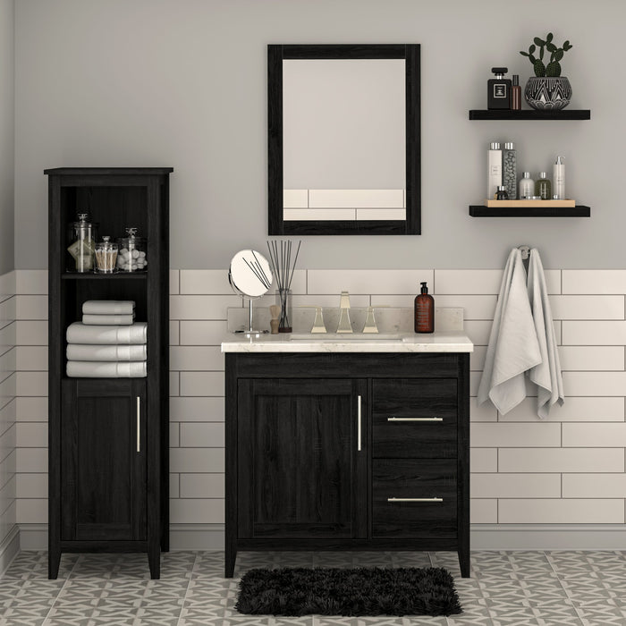 Novara - 36" CANADIAN, Midnight Black Bathroom Vanity with Quartz top, Right Side Drawers