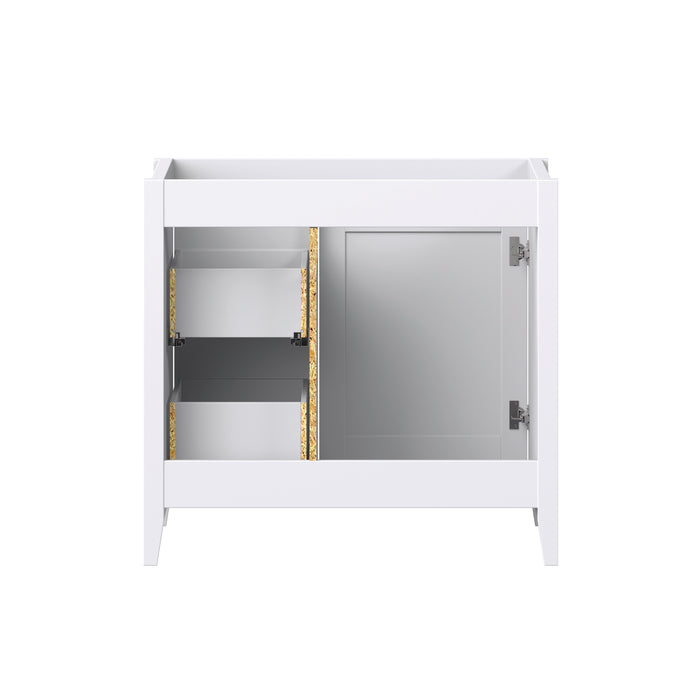 Novara - 36" CANADIAN, White Bathroom Vanity with Quartz top, Right Side Drawers