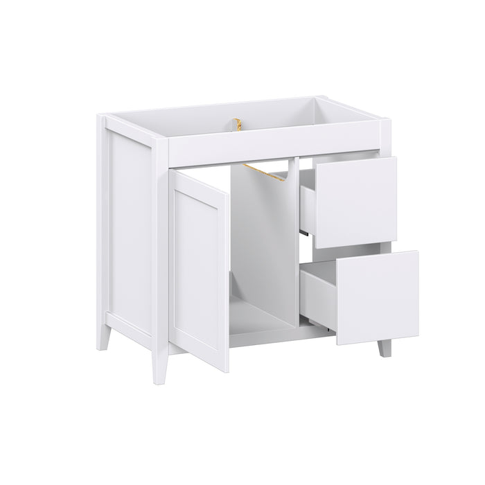 Novara - 36" CANADIAN, White Bathroom Vanity with Quartz top, Right Side Drawers