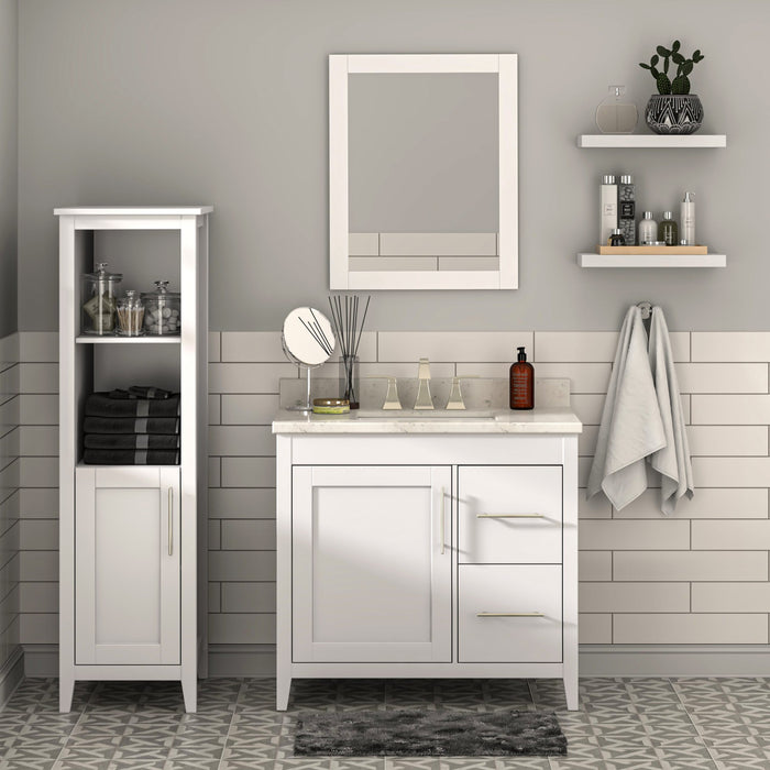 Novara - 36" CANADIAN, White Bathroom Vanity with Quartz top, Right Side Drawers