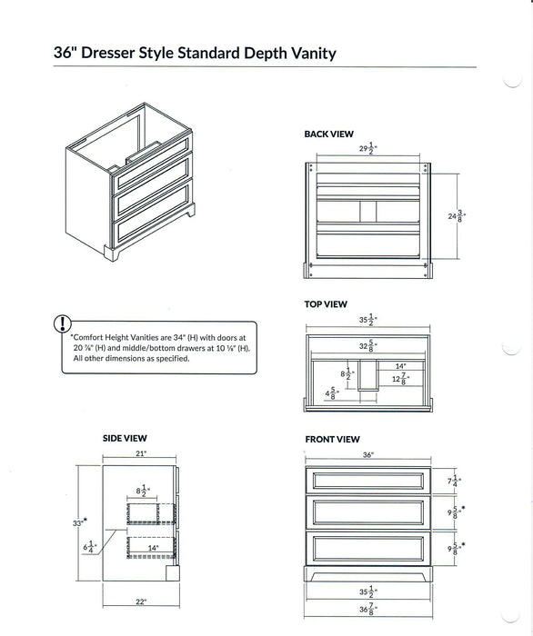 StoneWood / DriftWood - 36" Bathroom Vanity With Pewter Quartz Countertop - Construction Commodities Supply Inc.