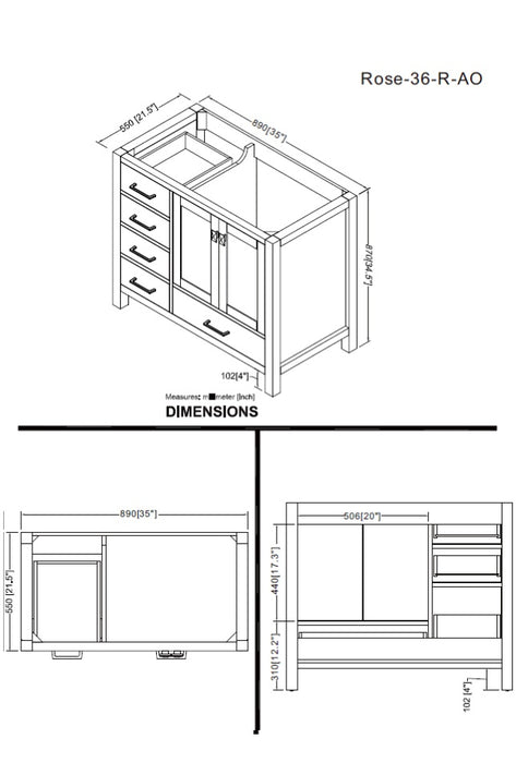 Rose- 36" Antique Oak ,Right Side Sink, Solid Wood Floor Standing Modern Bathroom Vanity, Quartz Countertop ( PRE-ORDER NOW , ETA: 2026-06-10) - Construction Commodities Supply Inc.
