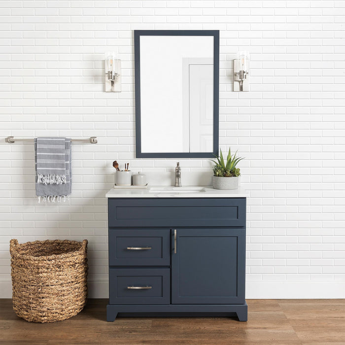 StoneWood - 36" Left Side Drawers Solid Wood Canadian Made Bathroom Vanity With Quartz Countertop (Available in 10 Colors )