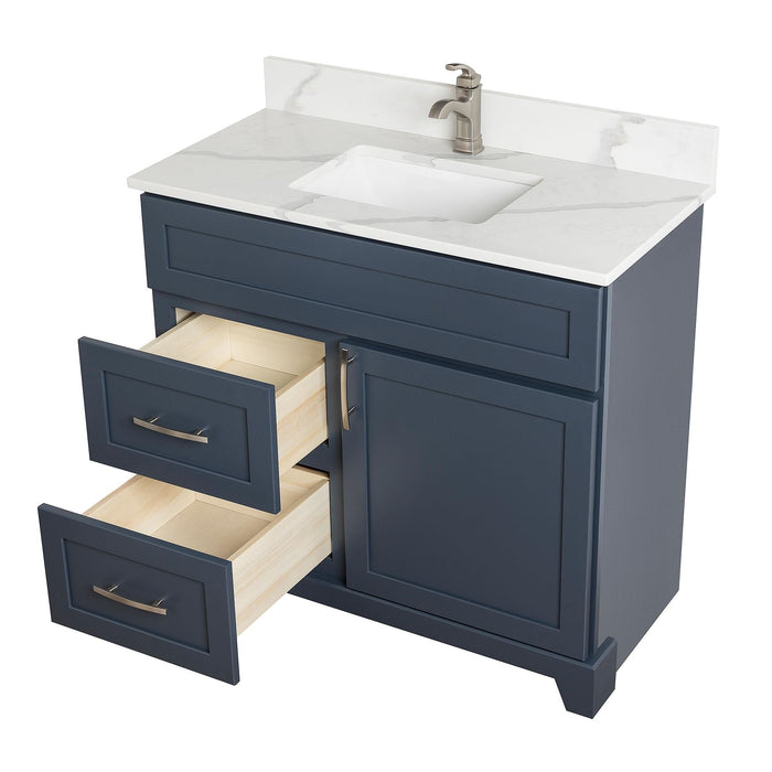 StoneWood - 36" Left Side Drawers Solid Wood Canadian Made Bathroom Vanity With Quartz Countertop (Available in 10 Colors )