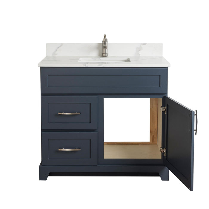 StoneWood - 36" Left Side Drawers Solid Wood Canadian Made Bathroom Vanity With Quartz Countertop (Available in 10 Colors )