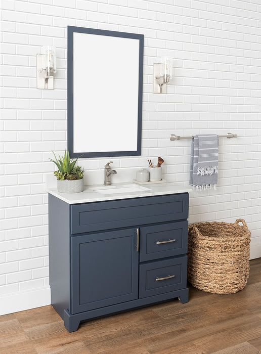 Stonewood - SHALLOW DEPTH , 36" x 18.5" Right side Drawers Solid Wood Canadian Made Bathroom Vanity With Quartz Countertop ( Available in 7 Colors )