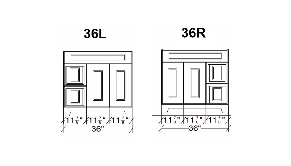 CLASSIC- 36" Solid wood Bathroom Vanity (6 COLORS AVAILABLE) With Quartz Countertop / Left Side Drawers
