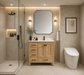 Rose- 36" Antique Oak ,Right Side Sink, Solid Wood Floor Standing Modern Bathroom Vanity, Quartz Countertop ( PRE-ORDER NOW , ETA: 2026-06-10) - Construction Commodities Supply Inc.