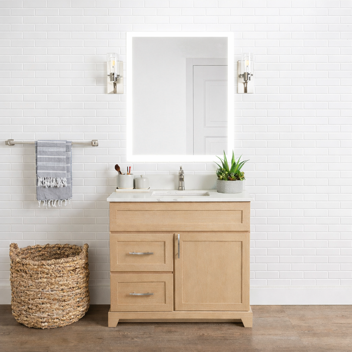 StoneWood - 36" Left Side Drawers Solid Wood Canadian Made Bathroom Vanity With Quartz Countertop