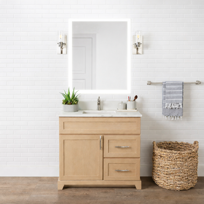 StoneWood - 36" Right Side Drawers Solid Wood Canadian Made Bathroom Vanity With Quartz Countertop