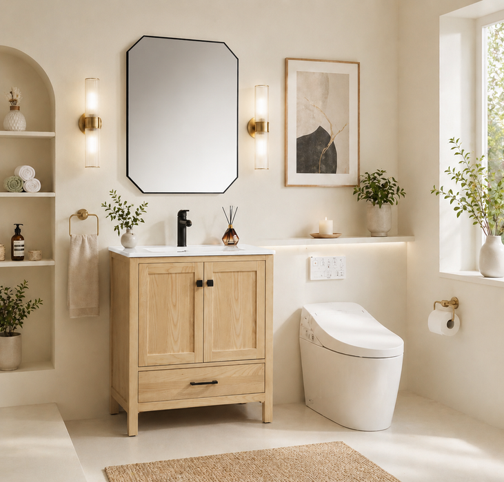 Rose- 36" x 18" Antique Oak , Solid Wood Floor Standing Modern Bathroom Vanity