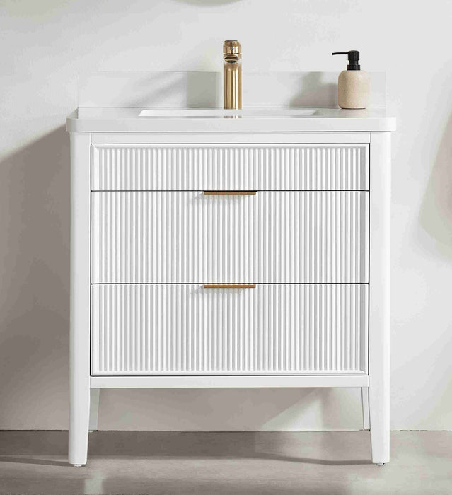 Aster - 36" White , Solid Wood Floor Standing Modern Bathroom Vanity with Quartz Top