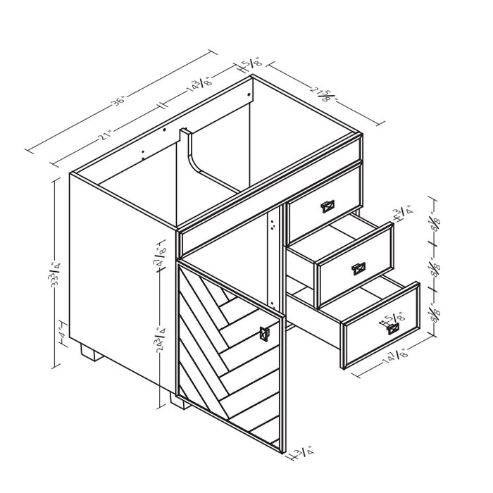 ASTER - 36" Bathroom Vanity , Quartz countertop, Right side drawers