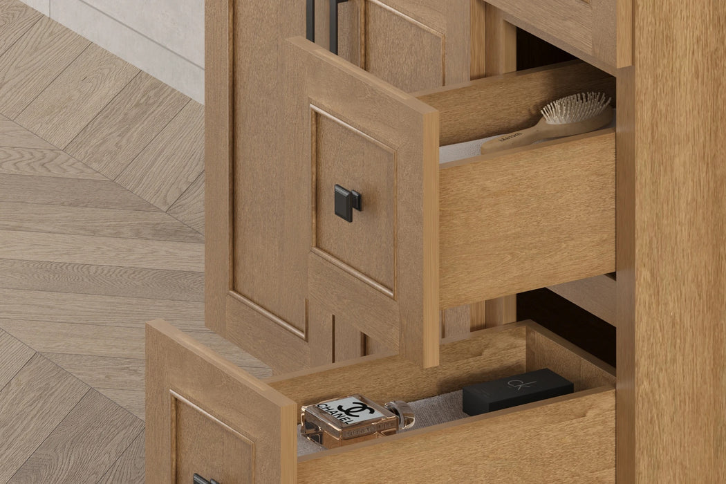 Nova- 36" DARK BROWN,SOLID WOOD Bathroom Vanity (Right Side Drawers) With White Quartz Countertop