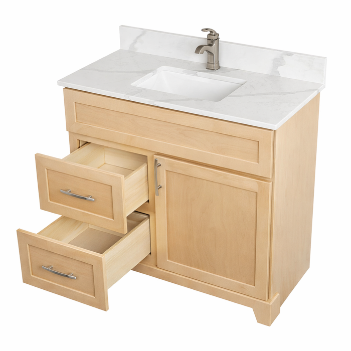 StoneWood - 36" Left Side Drawers Solid Wood Canadian Made Bathroom Vanity With Quartz Countertop