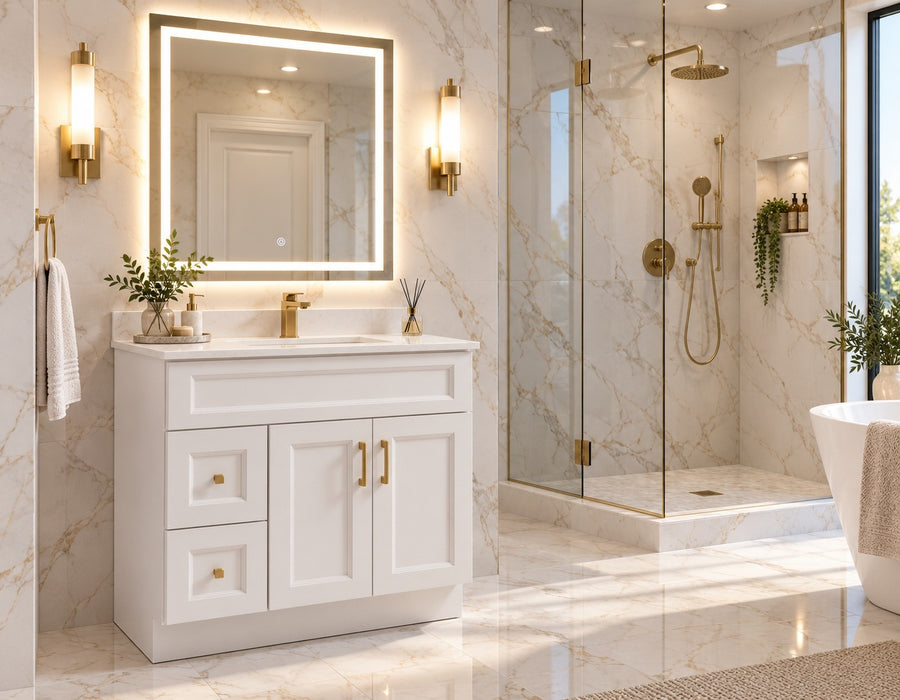Nova- 42" Bathroom Vanity (4 colors) With Quartz Countertop / Left Side Drawers