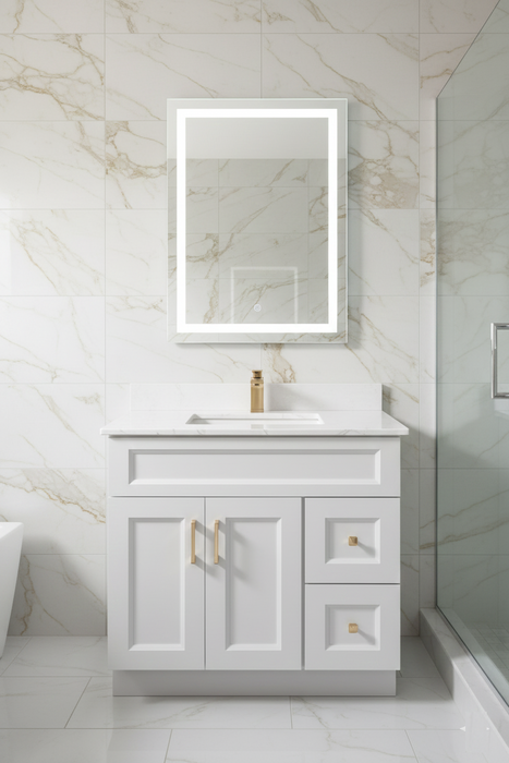 Nova- 42" Bathroom Vanity (4 colors) With Quartz Countertop / Right Side Drawers