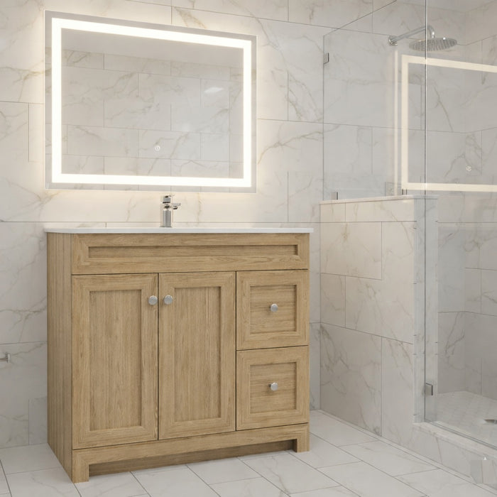 CABINETSMITH- 36" CANADIAN Bathroom Vanity With Quartz top, Right hand drawers (12 COLORS AVAILABLE ) - Construction Commodities Supply Inc.