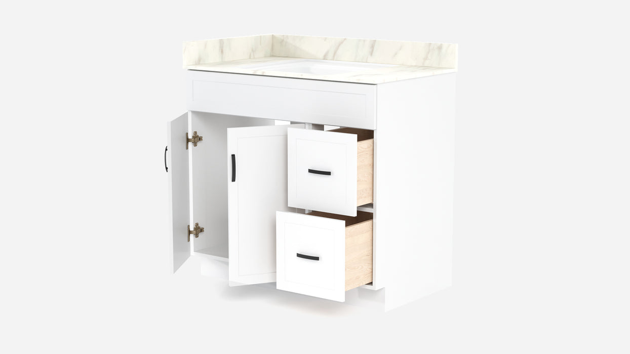 CRUSH - 36"  Narrow Shaker Bathroom Vanity (3 colors) With Quartz Countertop / Right Side Drawers