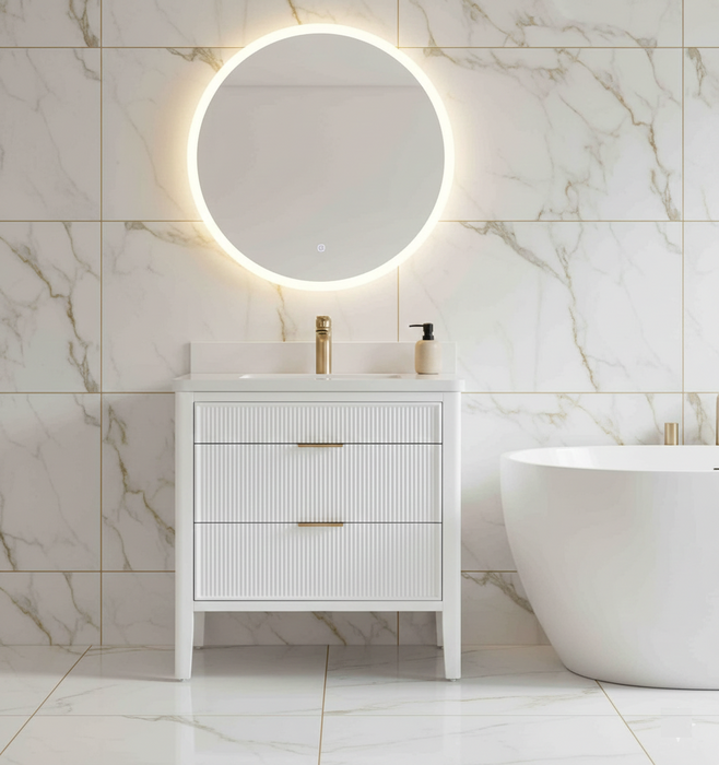 Aster - 36" White , Solid Wood Floor Standing Modern Bathroom Vanity with Quartz Top