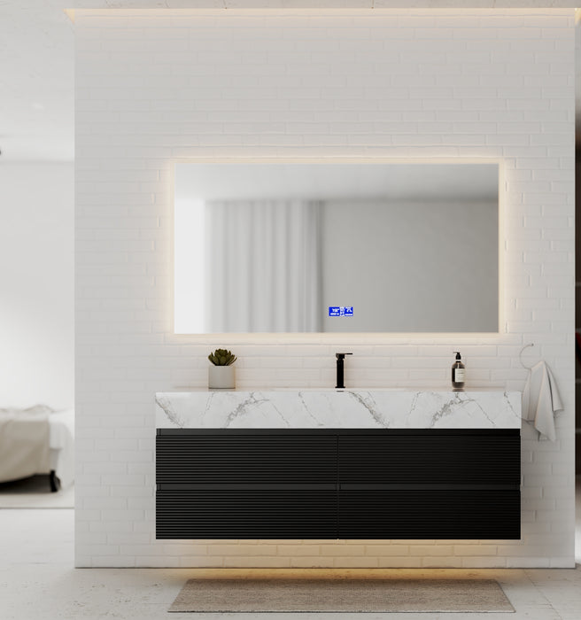 AQUA - 60" Single sink Black Wall Mount Vanity with Sintered Stone Top