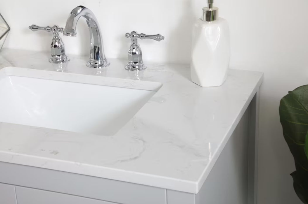 ELEGANT  30"x 19" Grey , Floor Standing Modern Bathroom Vanity, Quartz Countertop