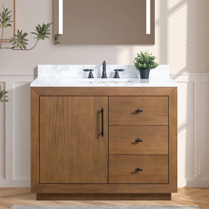GLORIA- 42x22x34’’  Bathroom Vanity in Tan with Arabescato White Top