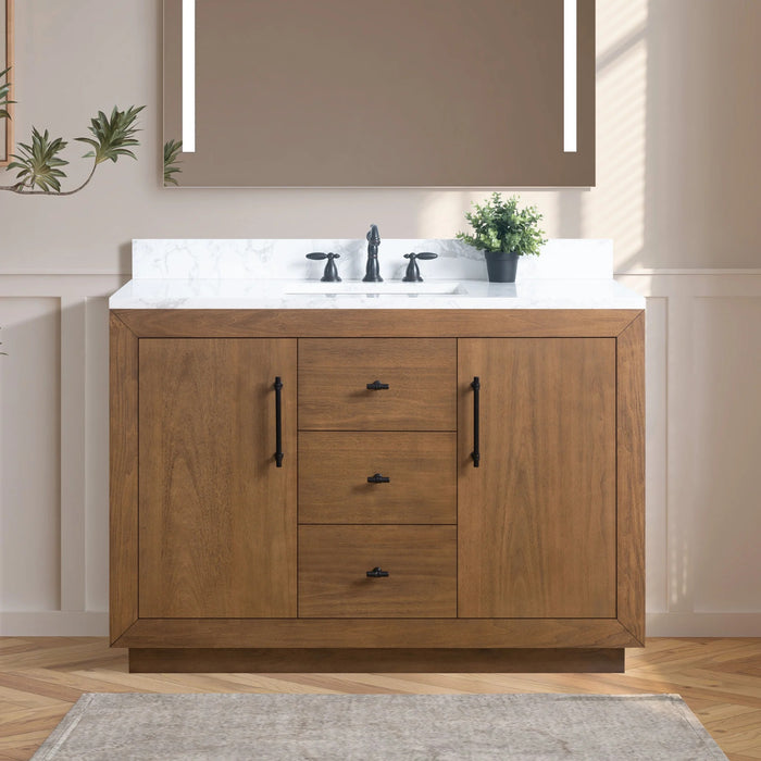 GLORIA- 48x22x34’’  Bathroom Vanity in Tan with Arabescato White Top