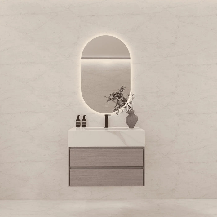 AQUA-32" LIGHT GREY OAK Wall Mount Vanity with Sintered Stone Top - Construction Commodities Supply Inc.