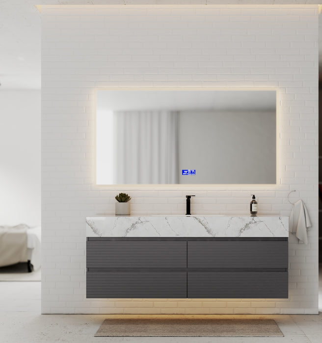 AQUA - 60" Single sink Charcoal Grey Wall Mount Vanity with Sintered Stone Top