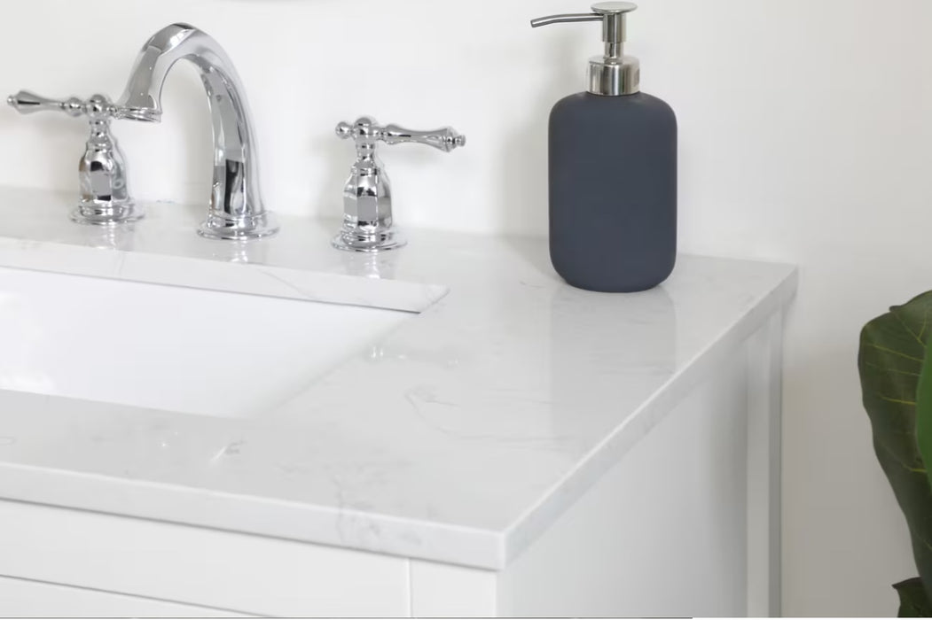 ELEGANT 24"x 19" White , Floor Standing Modern Bathroom Vanity, Quartz Countertop