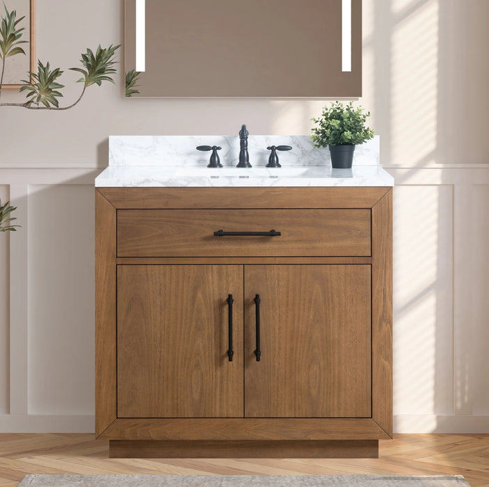 GLORIA- 36x22x34’’  Bathroom Vanity in Tan with Arabescato White Top