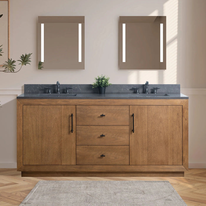 GLORIA- 72x22x34’’ Double Sink Bathroom Vanity in Tan withBlack Limestone Top