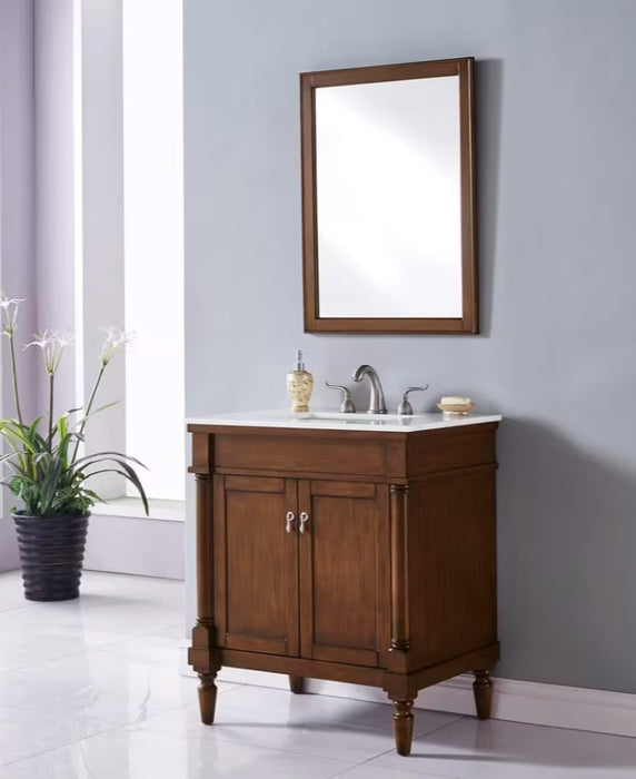 MODORA- 30" Walnut , Floor Standing Bathroom Vanity, Quartz Countertop