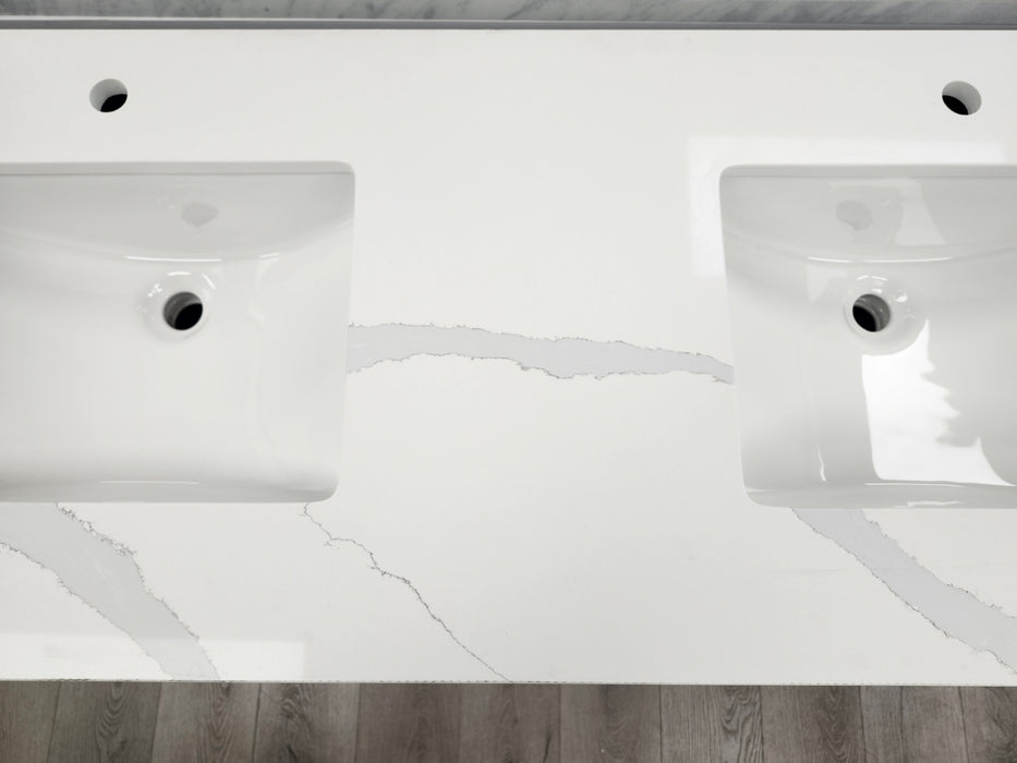 CCS401 - 60" White, Double Sink,Floor Standing Modern Bathroom Vanity, Calcatta Quartz Countertop, Brushed Bronze Hardware "" FLOOR MODEL ""