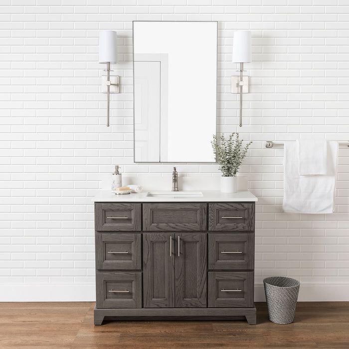 Stonewood - SHALLOW DEPTH , 42" x 18.5"  Solid Wood Canadian Made Bathroom Vanity With Quartz Countertop ( Available in 7 Colors )