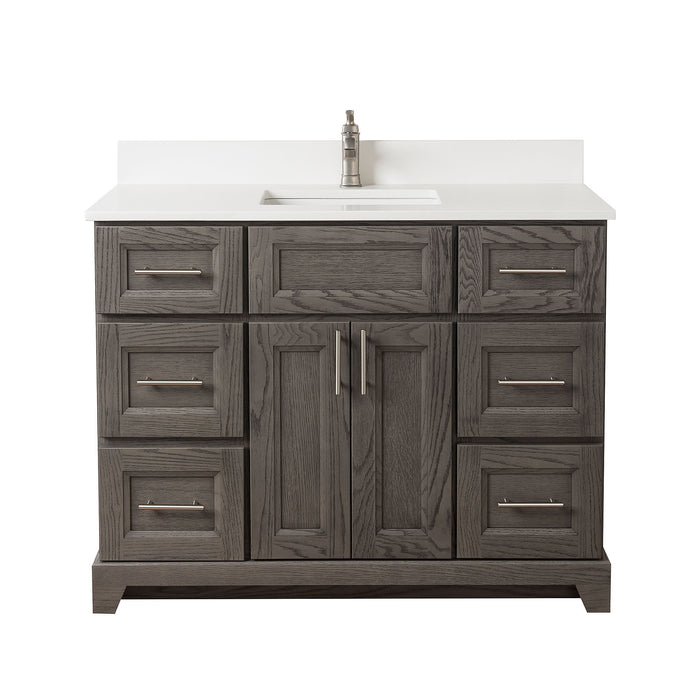 Stonewood - SHALLOW DEPTH , 42" x 18.5"  Solid Wood Canadian Made Bathroom Vanity With Quartz Countertop ( Available in 7 Colors )