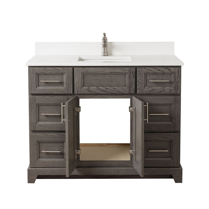 Stonewood - SHALLOW DEPTH , 42" x 18.5"  Solid Wood Canadian Made Bathroom Vanity With Quartz Countertop ( Available in 7 Colors )