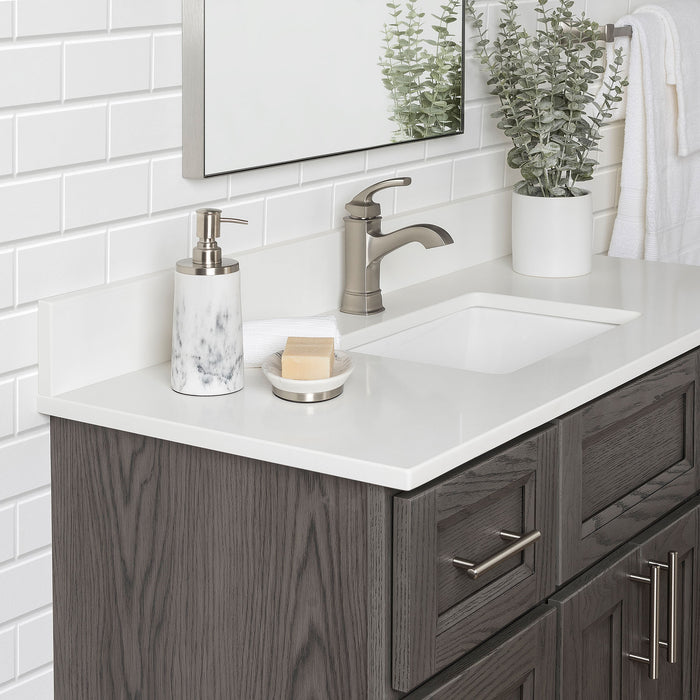 Stonewood - SHALLOW DEPTH , 42" x 18.5"  Solid Wood Canadian Made Bathroom Vanity With Quartz Countertop ( Available in 7 Colors )