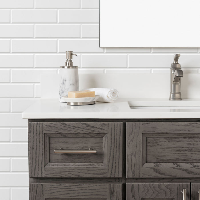 Stonewood - SHALLOW DEPTH , 42" x 18.5"  Solid Wood Canadian Made Bathroom Vanity With Quartz Countertop ( Available in 7 Colors )