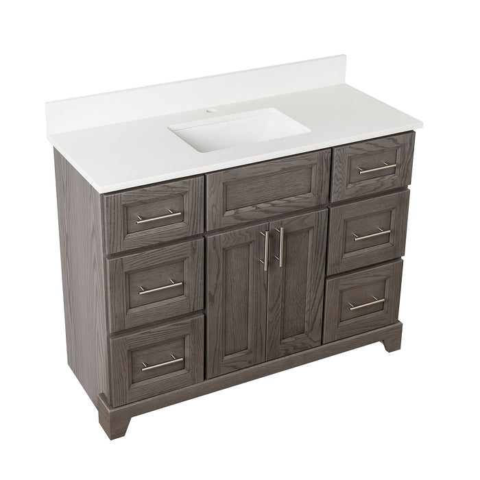 Stonewood - SHALLOW DEPTH , 42" x 18.5"  Solid Wood Canadian Made Bathroom Vanity With Quartz Countertop ( Available in 7 Colors )