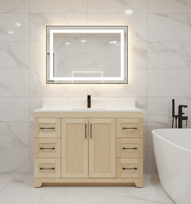 CANADIAN MAPLE 42", Natural Stain Bathroom Vanity With Quartz Countertop.