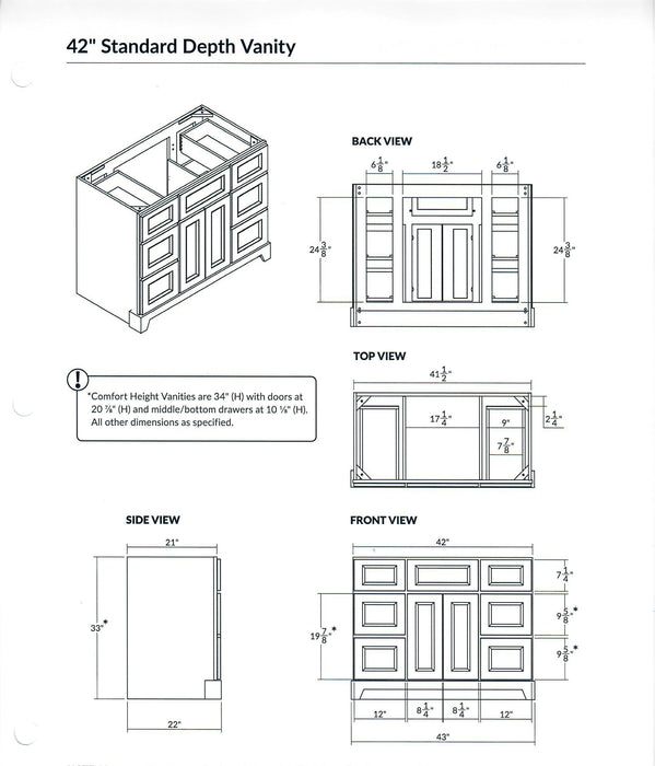 StoneWood / Lakewood (Bellrose) - 42 " Bathroom Vanity with Quartz Countertop - Construction Commodities Supply Inc.