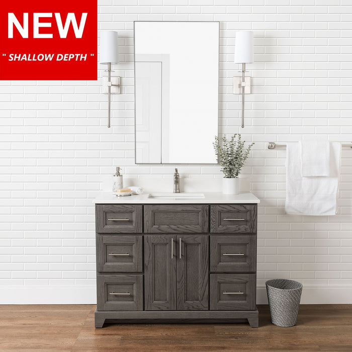 Stonewood - SHALLOW DEPTH , 42" x 18.5"  Solid Wood Canadian Made Bathroom Vanity With Quartz Countertop ( Available in 7 Colors )